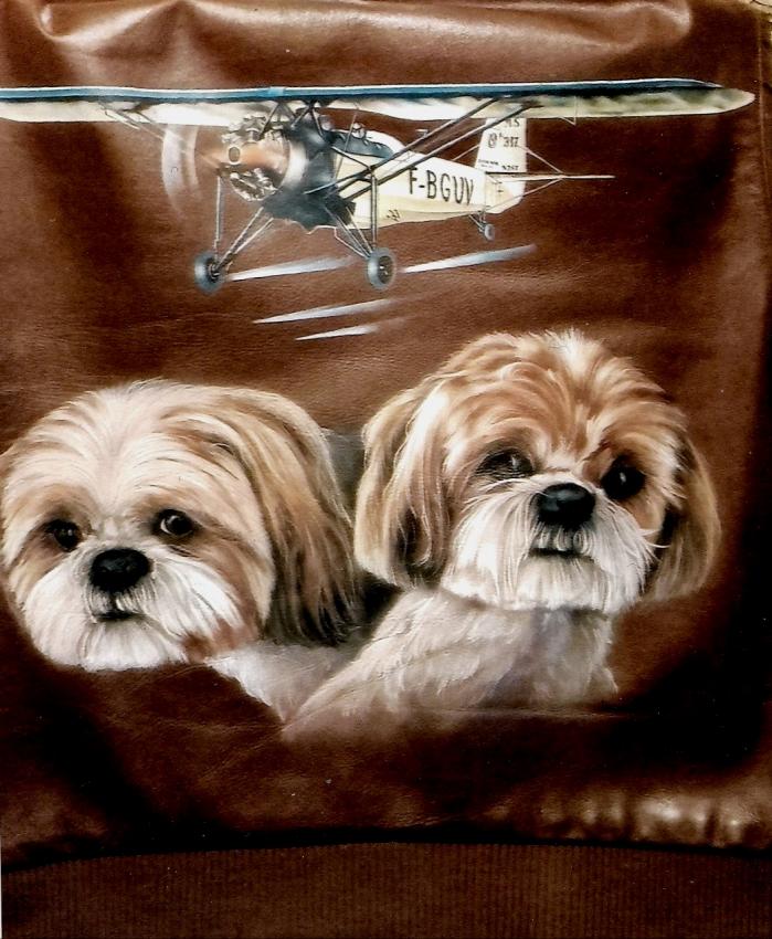 Chiens sur blouson en cuir